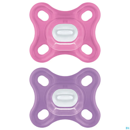 Set de 2 Sucettes Comfort Silicone Rose 0-2 Mois + Boîte de Stérilisation
