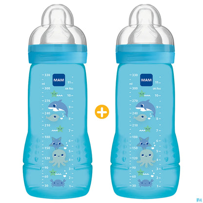 Biberon Easy Active 330 ml 6 mesi blu confezione da 2
