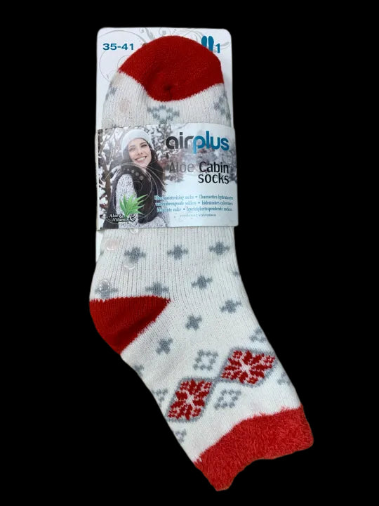 Aloe Cabin Socks Chaussettes de Noël Femme Flocon Rouge T35-41