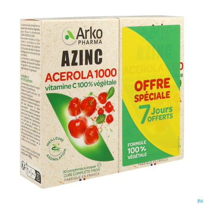Azinc Acérola 1000 Lot de 2 x 30 Comprimés à Croquer