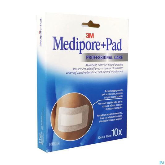 3M Medipore+ Pad Pans Adhésif Stérile Avec Compresse 10x10cm B/10