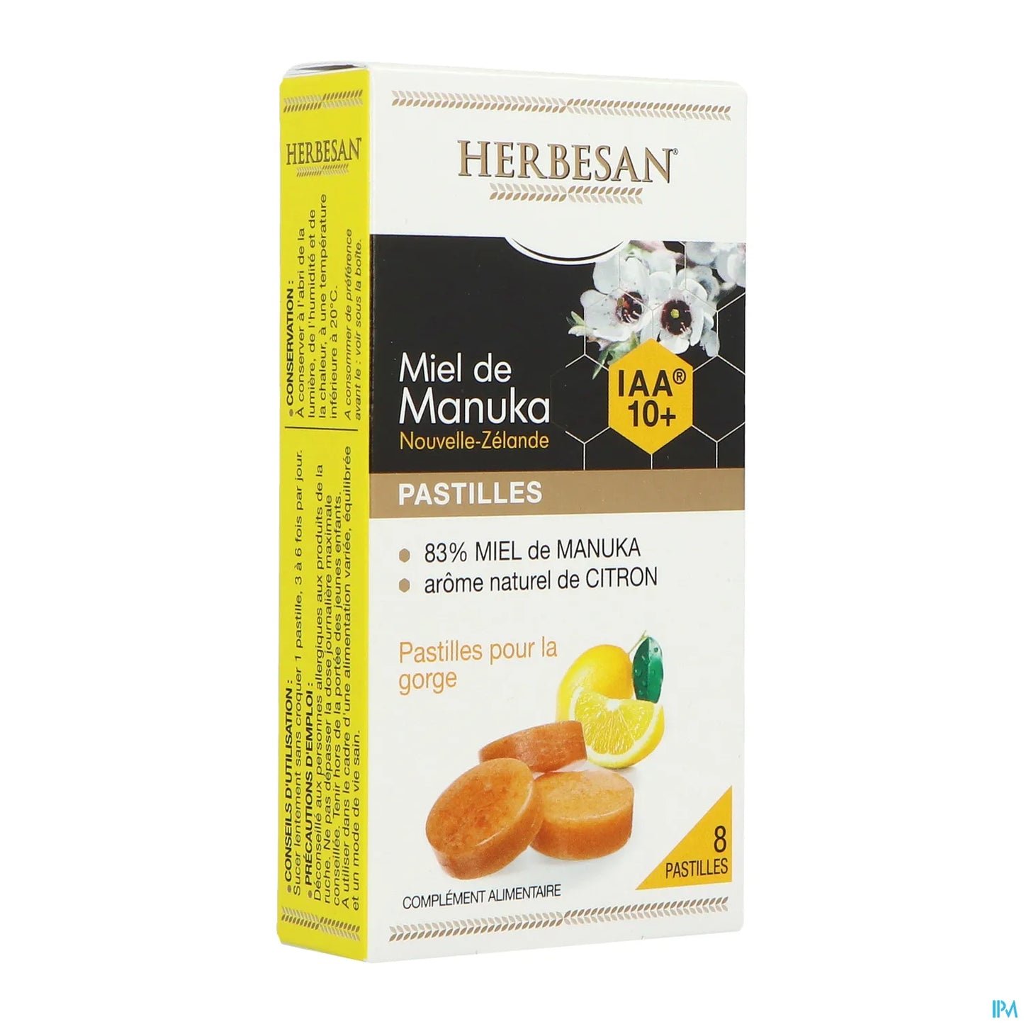 Herbesan Pastilles Miel de Manuka IAA10+ Citron Boite de 8
