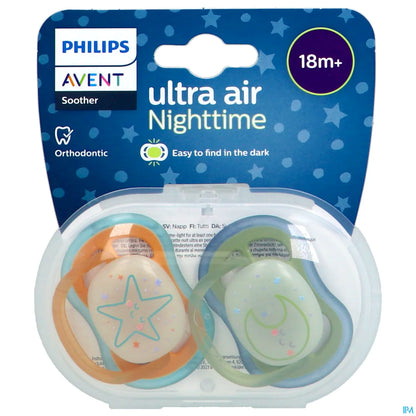 Philips Avent Ultra Air Night Time Sucettes Etoiles/Lune 18+ Lot de 2