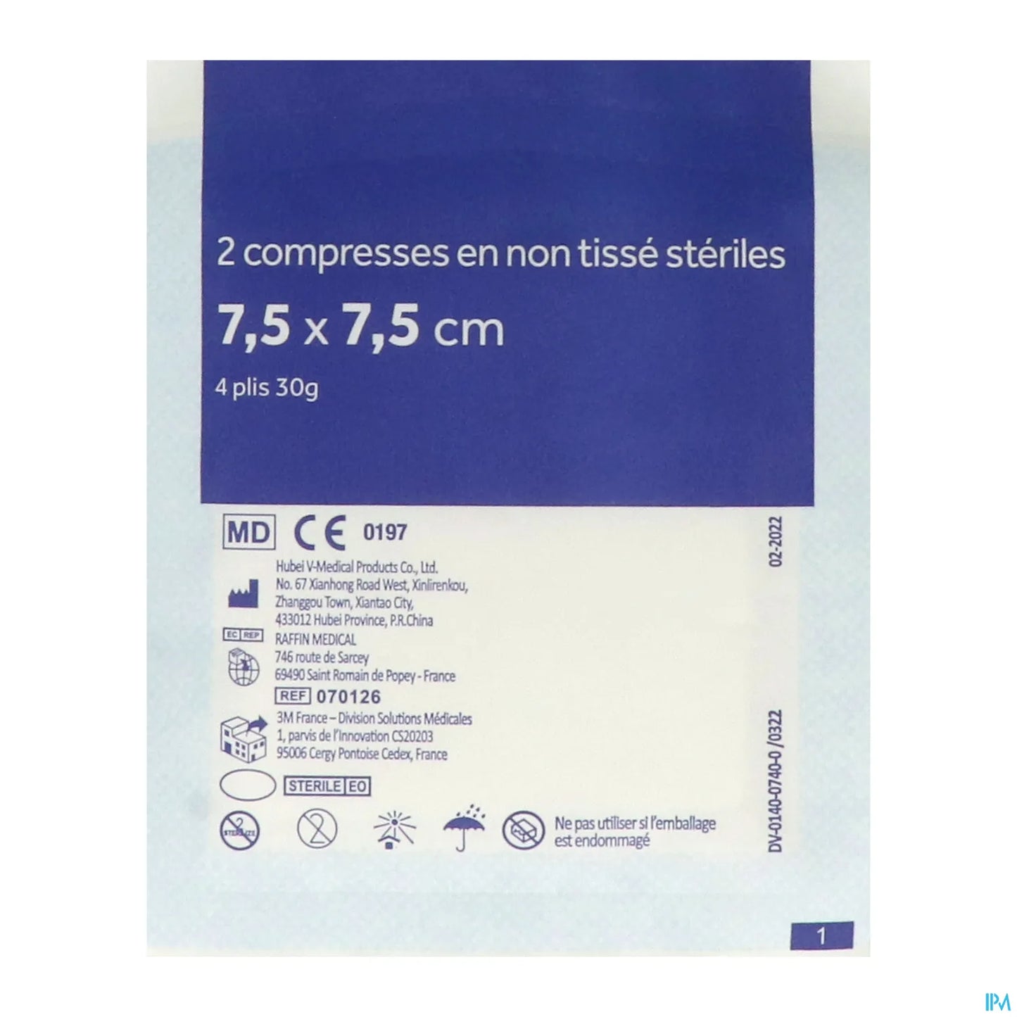 Compresse Non Tissée Stérile 7,5x7,5 cm 2 sachets de 25
