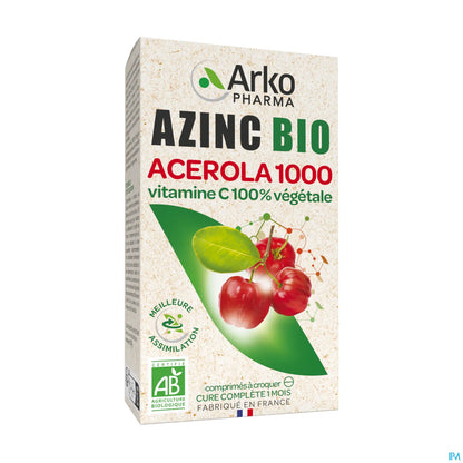 Azinc Bio Acerola 1000 Vitamine C Naturelle 15 Comprimés à Croquer
