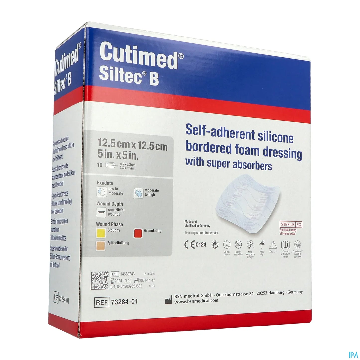 Siltec B Pansements 12,5 cm x 12,5 cm Boîte de 10