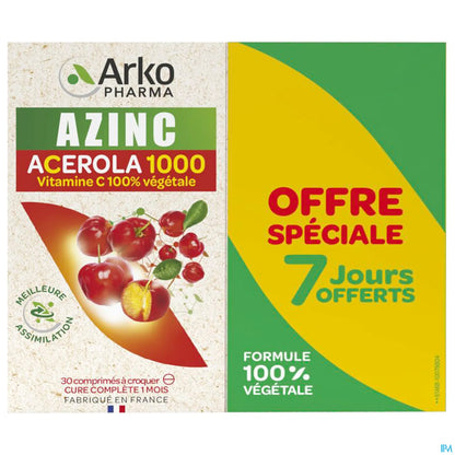 Azinc Acérola 1000 Lot de 2 x 30 Comprimés à Croquer