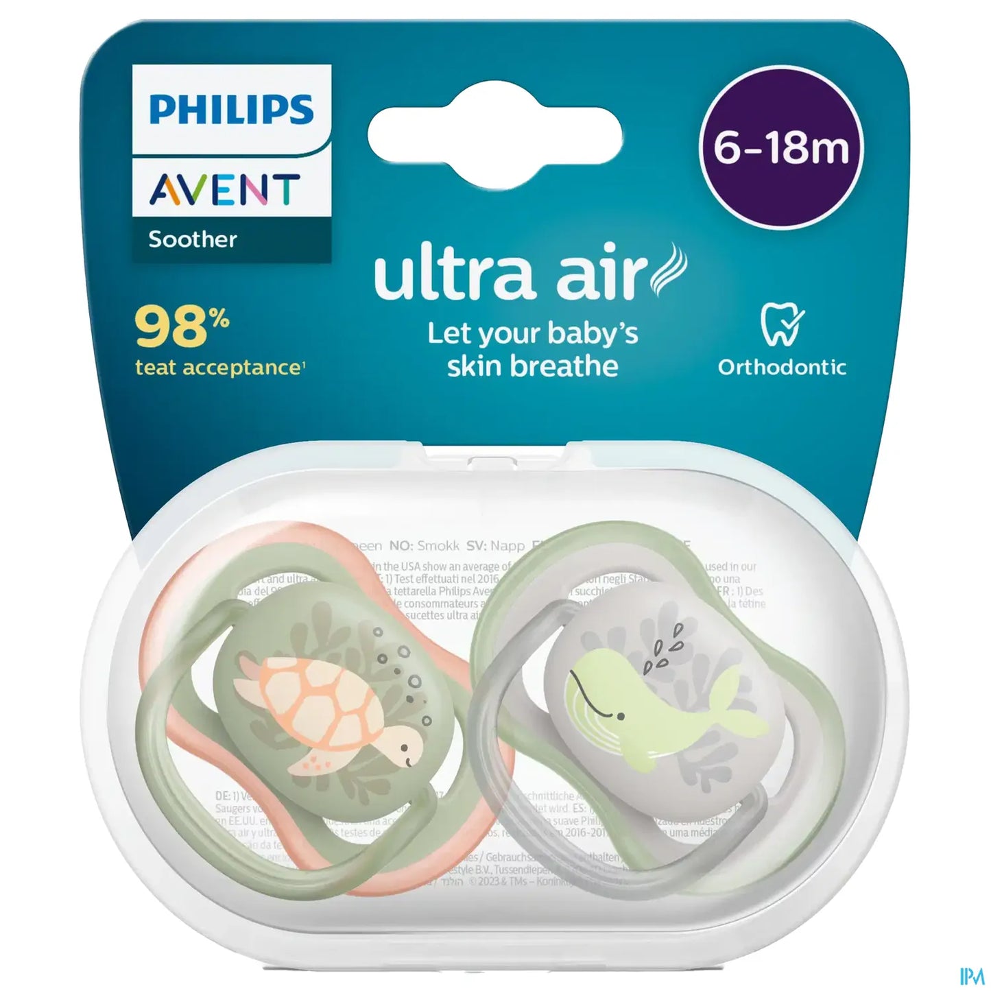 Philips Avent Ultra Air Sucettes Orthodontiques 6-18 Mois Mixte Baleine Et Tortue