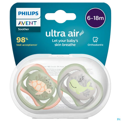 Philips Avent Ultra Air Sucettes Orthodontiques 6-18 Mois Mixte Baleine Et Tortue