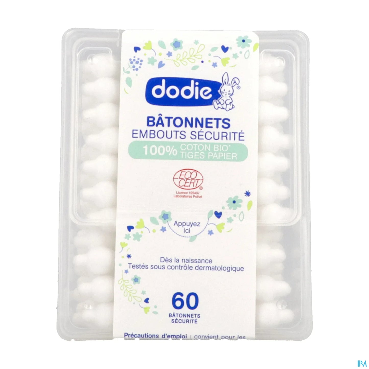 Bâtonnets Coton Bio 60 Bâtonnets