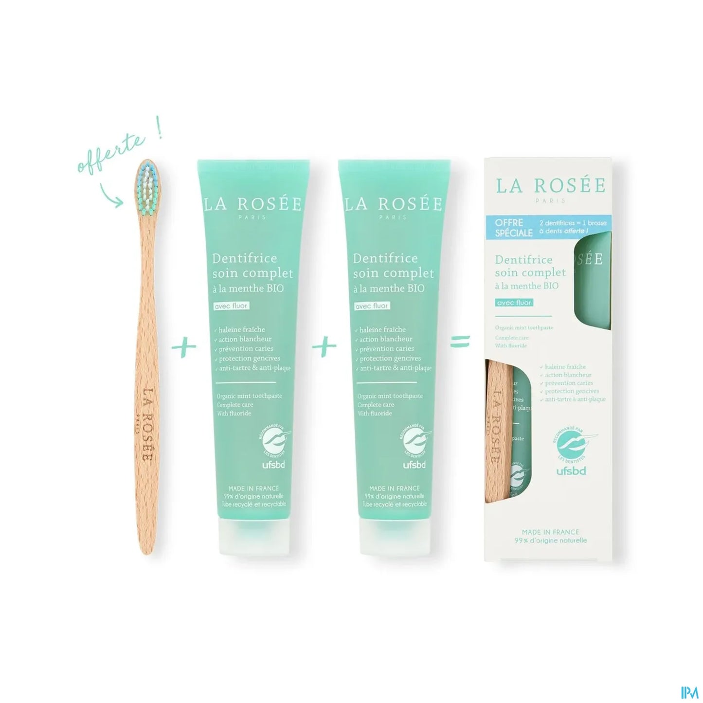 Dentifrice Soin Complet à la Menthe Bio Lot de 2x75ml + 1 Brosse à Dents Offerte