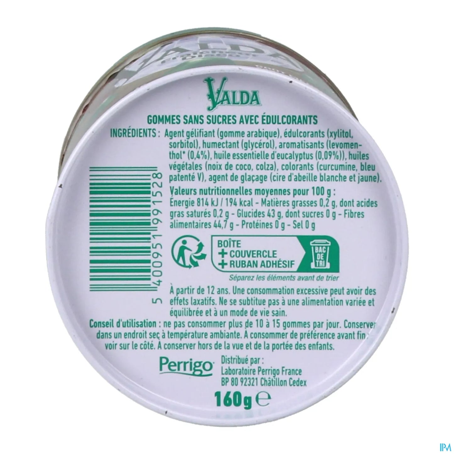 Valda Fraicheur Disco Pastilles Sans Sucres Goût Menthe Eucalyptus 160g