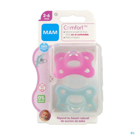 2 Sucettes Comfort Silicone 2-6 Mois Rose