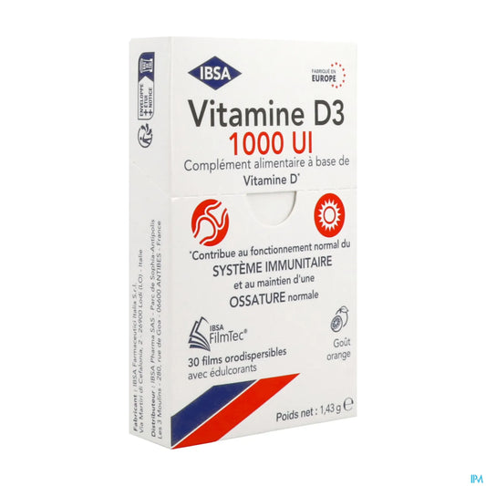 Ibsa Pharma Vitamine D3 1000 UI Film Orodispersible boite de 30