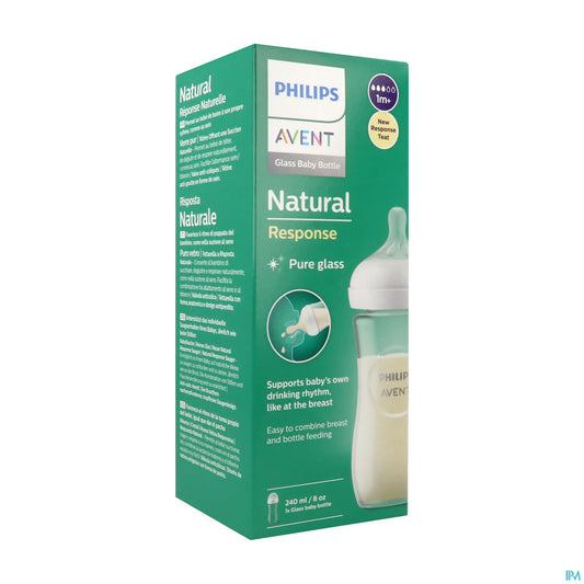 Philips Avent Natural Response Glass Bottle 240ml + Silicone Teat 1m+