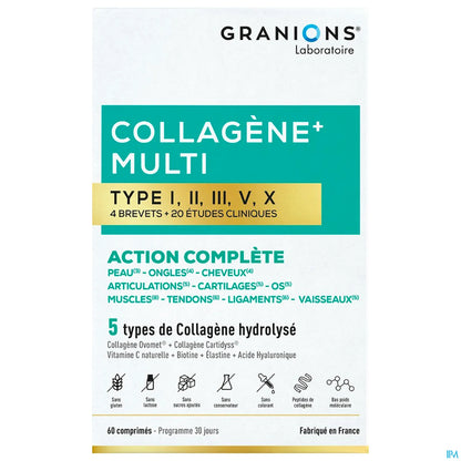 Collagène Multi Type I-II-III-V-X 60 Comprimés