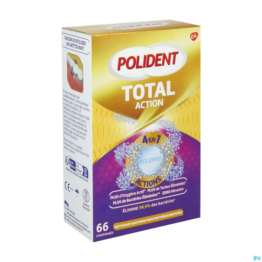 Total Action 66 Comprimés Nettoyant Quotidien pour Prothèses Dentaires
