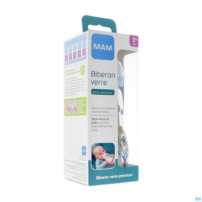Biberon in vetro 260ml blu 2 mesi