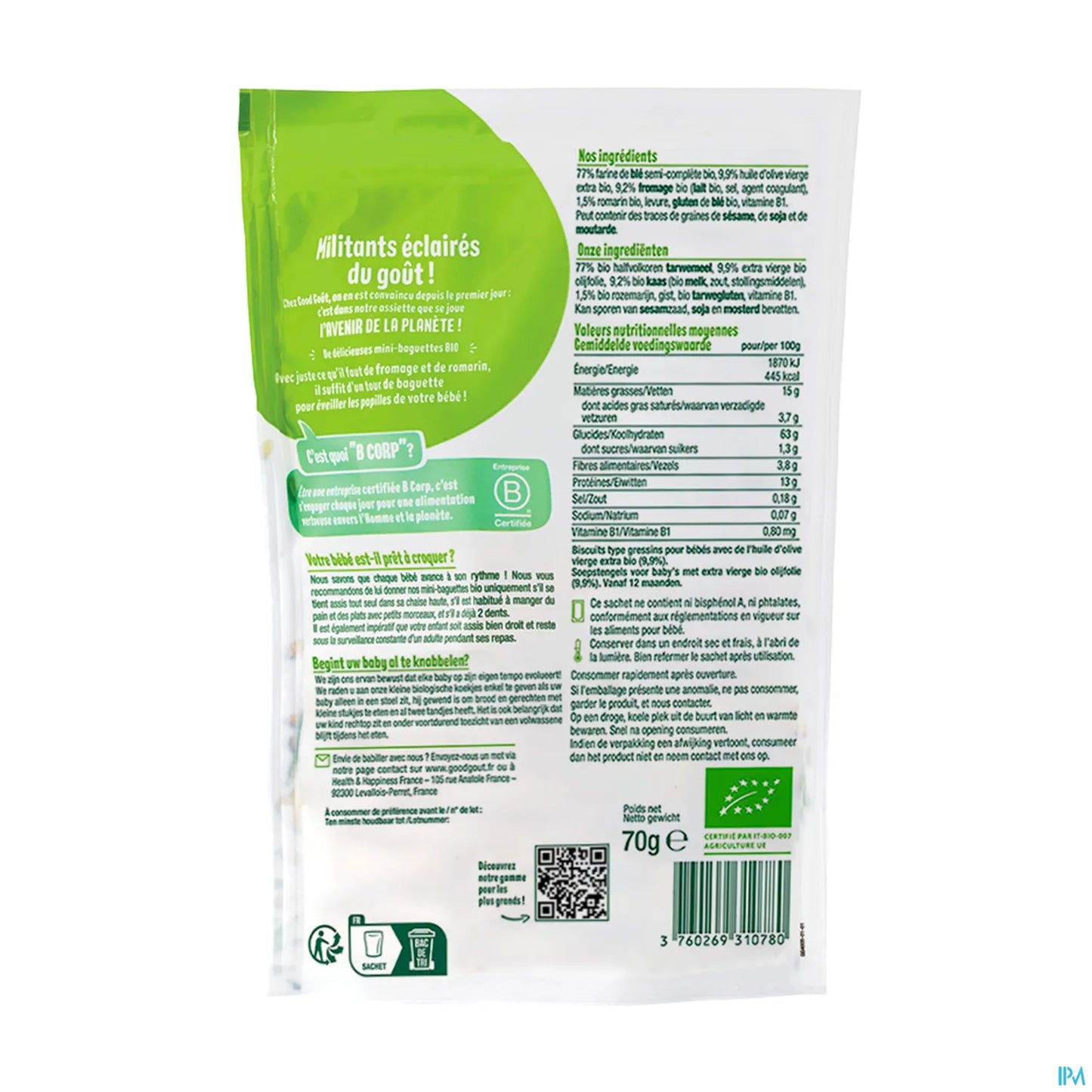 Mini Baguettes Fromage Romarin Bio 70g