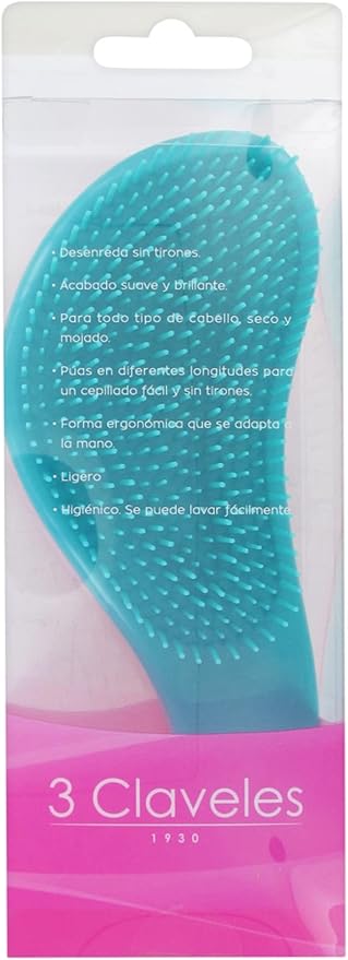 Brosse Démêlante Anti-Noeuds 18 Cm Turquoise Manche Rose