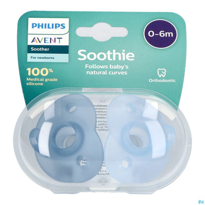 Soothie Sucette Orthodontique 0-6M Bleu Boîte de 2