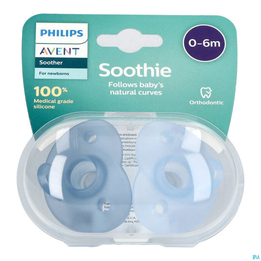 Soothie Sucette Orthodontique 0-6M Bleu Boîte de 2