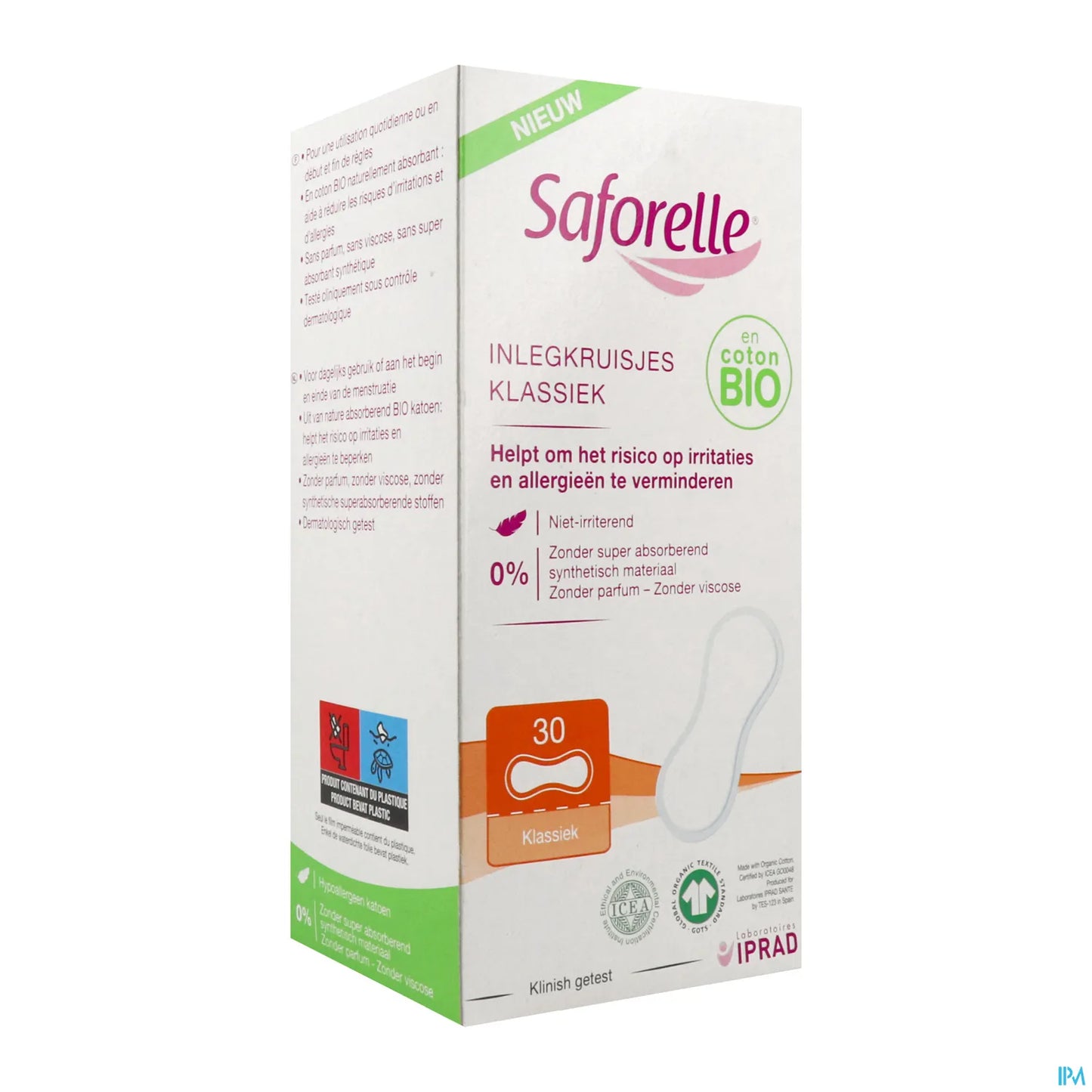 Bio 30 Protèges Slips Classiques 100% Coton Bio Peau Sensible