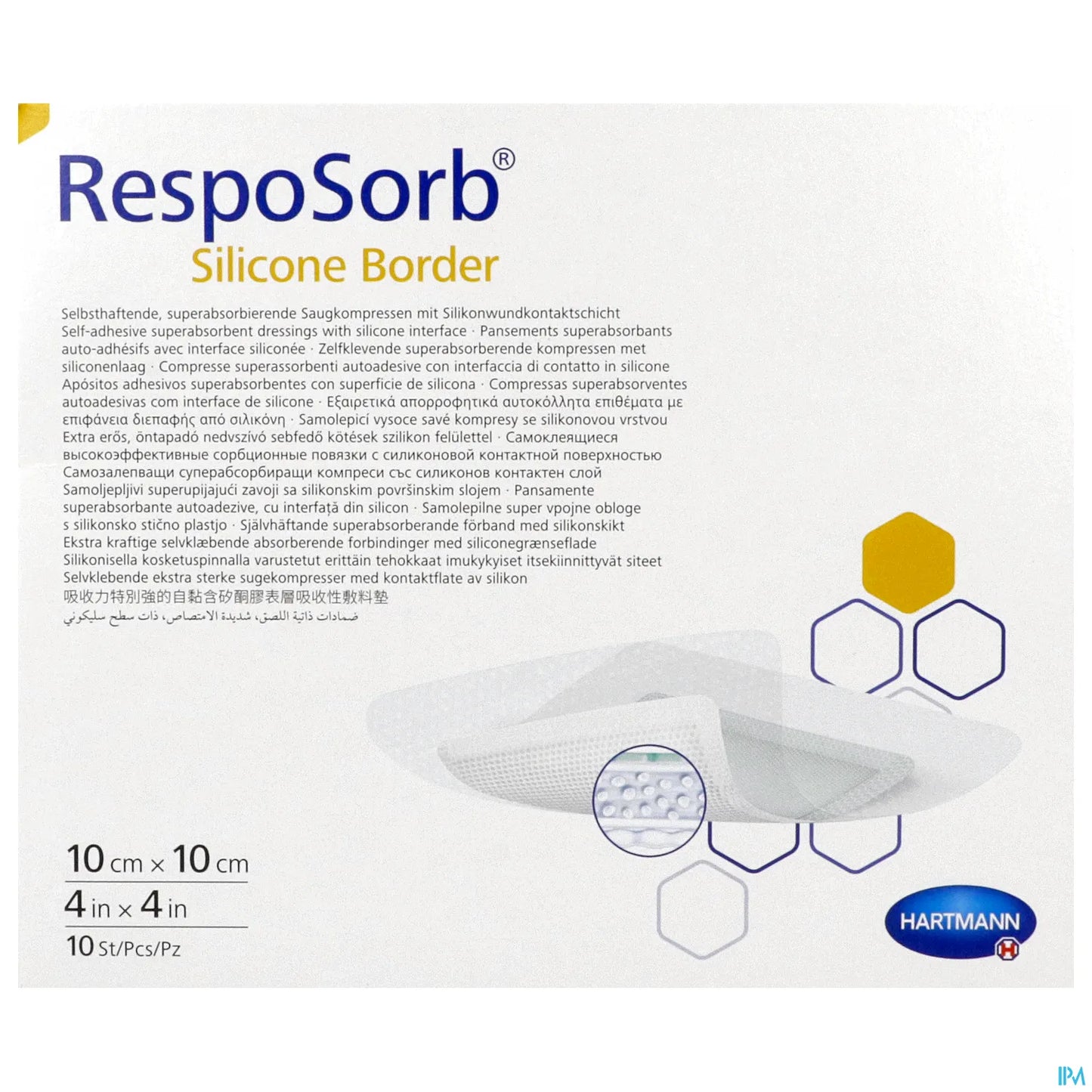 Resposorb Silicone Border Pansement 10x10cm Boîte de 10