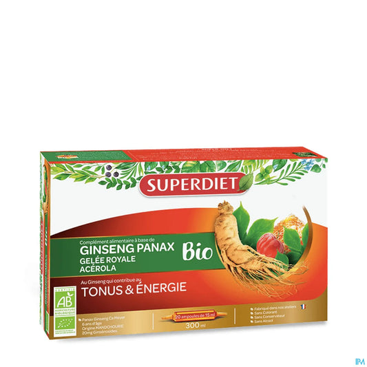 Superdiet Ginseng Gelée Royale Acérola Bio 20 ampoules