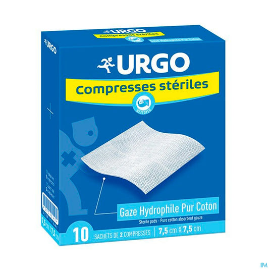 Compresse Stérile Gaze 7,5 cm x 7,5 cm boîte de 10 sachets de 2