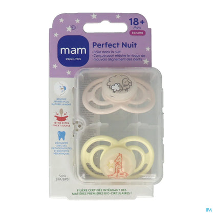 Lot de 2 Sucettes Phosphorescentes Perfect Nuit 18 Mois Silicone