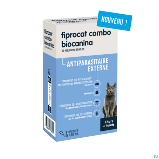 Biocanina Fiprocat Combo Chat et Furet 3 Pipettes de 0,50 mL