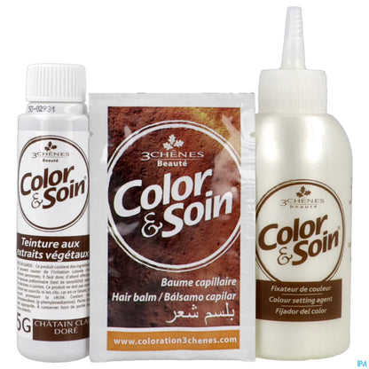 3 Chênes Color & Soin Châtain Clair Doré 5G Teinture 60 ml, Fixateur 60 ml, Baume Capilaire 15 ml