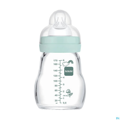 Biberon en Verre Premium 170 Ml Nature Aqua 0 Mois et Tétine SkinsSoft Débit 1