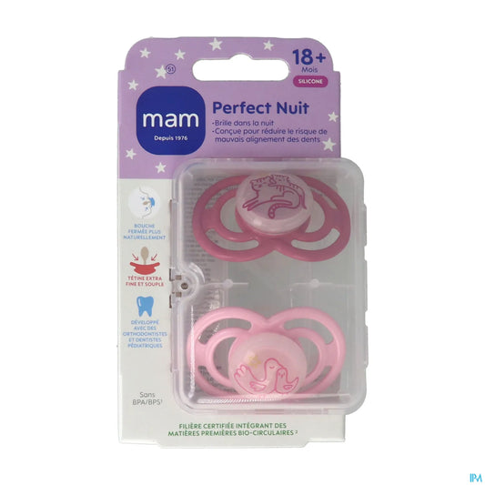 Lot de 2 Sucettes Phosphorescentes Perfect Nuit 18 Mois Silicone