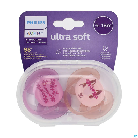 Sucette Ultra Soft Lapin Fleur 6-18 Mois 2 Unités