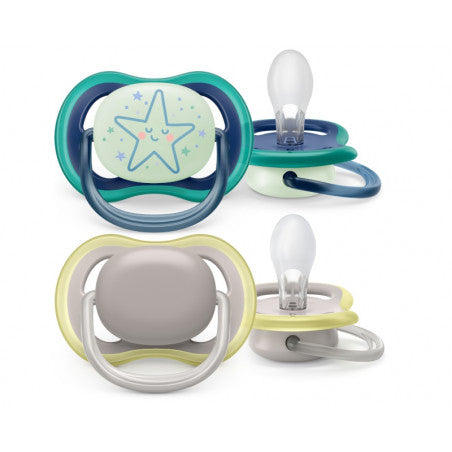 Philips Avent Lot de 2 Sucettes Ultra Air 6/18m Nuit Décorées Mix
