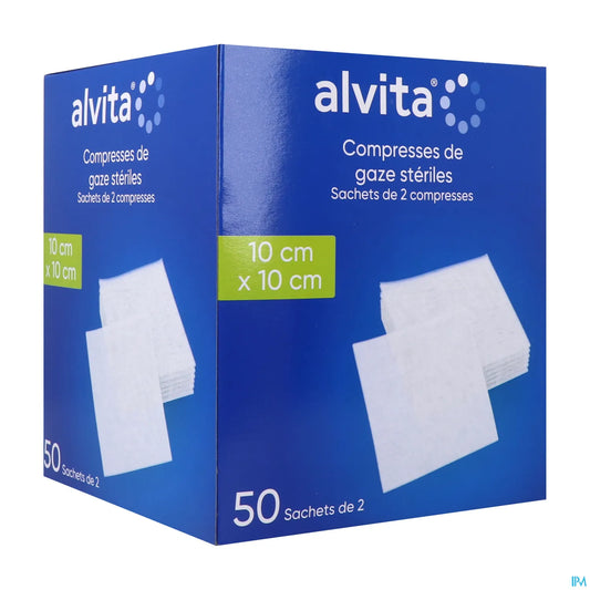 Compresses Gaze Stériles 10x10cm 50 Sachets de 2