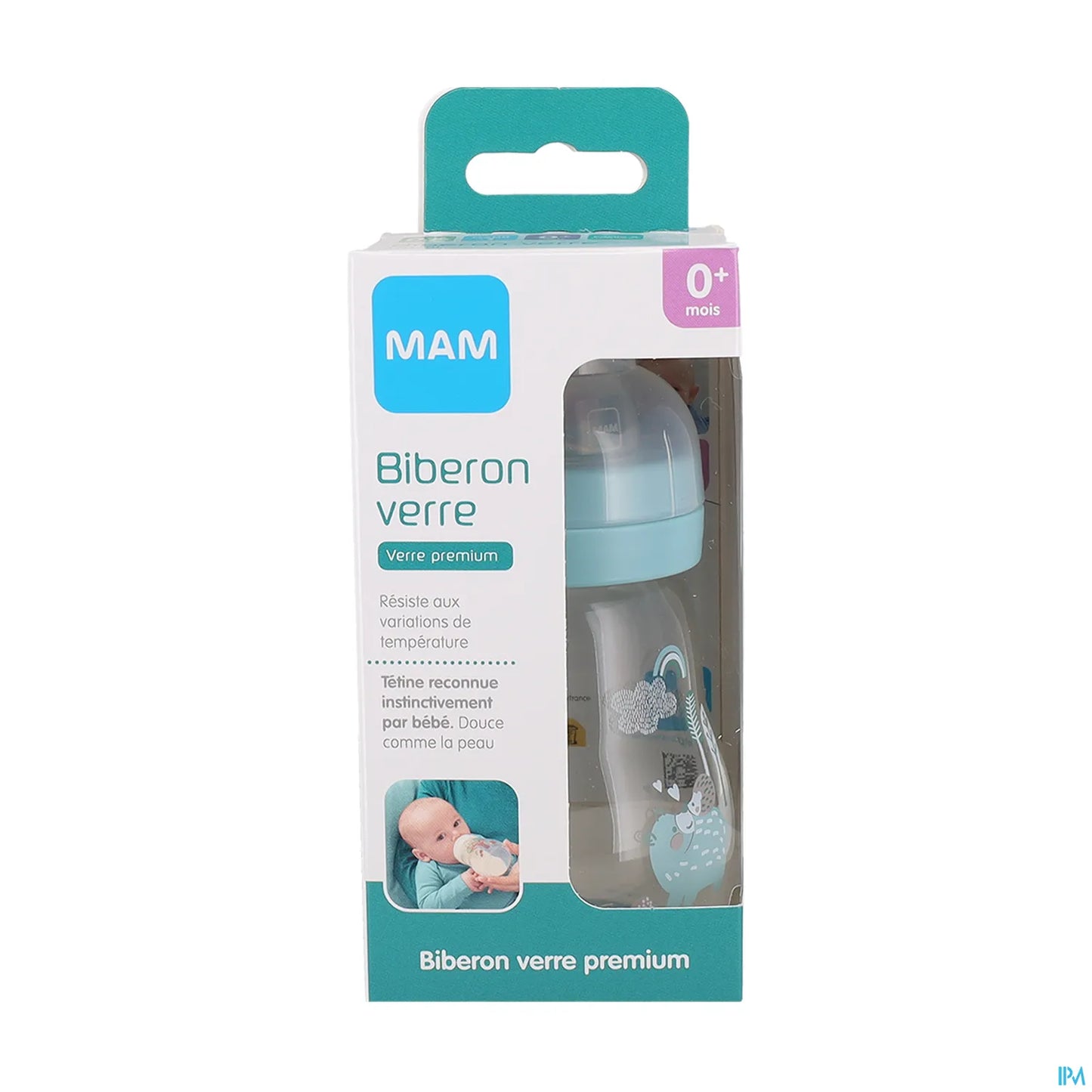 Biberon en Verre Premium 170 Ml Nature Aqua 0 Mois et Tétine SkinsSoft Débit 1