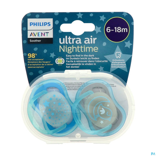 Sucette Nuit Mixte 6-18 Mois 2 Unités Bleu