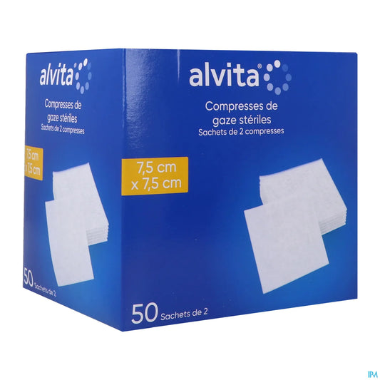 Compresses Gaze Stériles 7,5x7,5cm 50 Sachets de 2