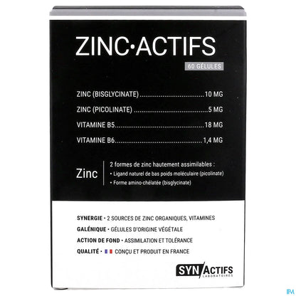 SynActifs ZincActifs Zinc et Vitamine B5 60 Gélules