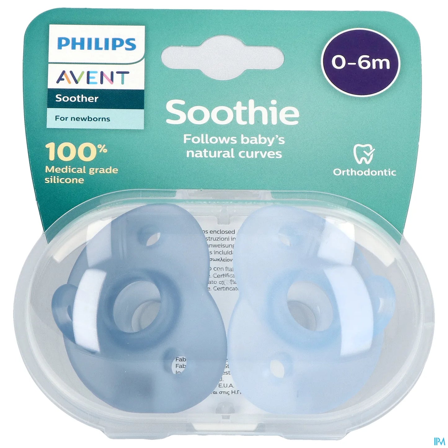Soothie Sucette Orthodontique 0-6M Bleu Boîte de 2