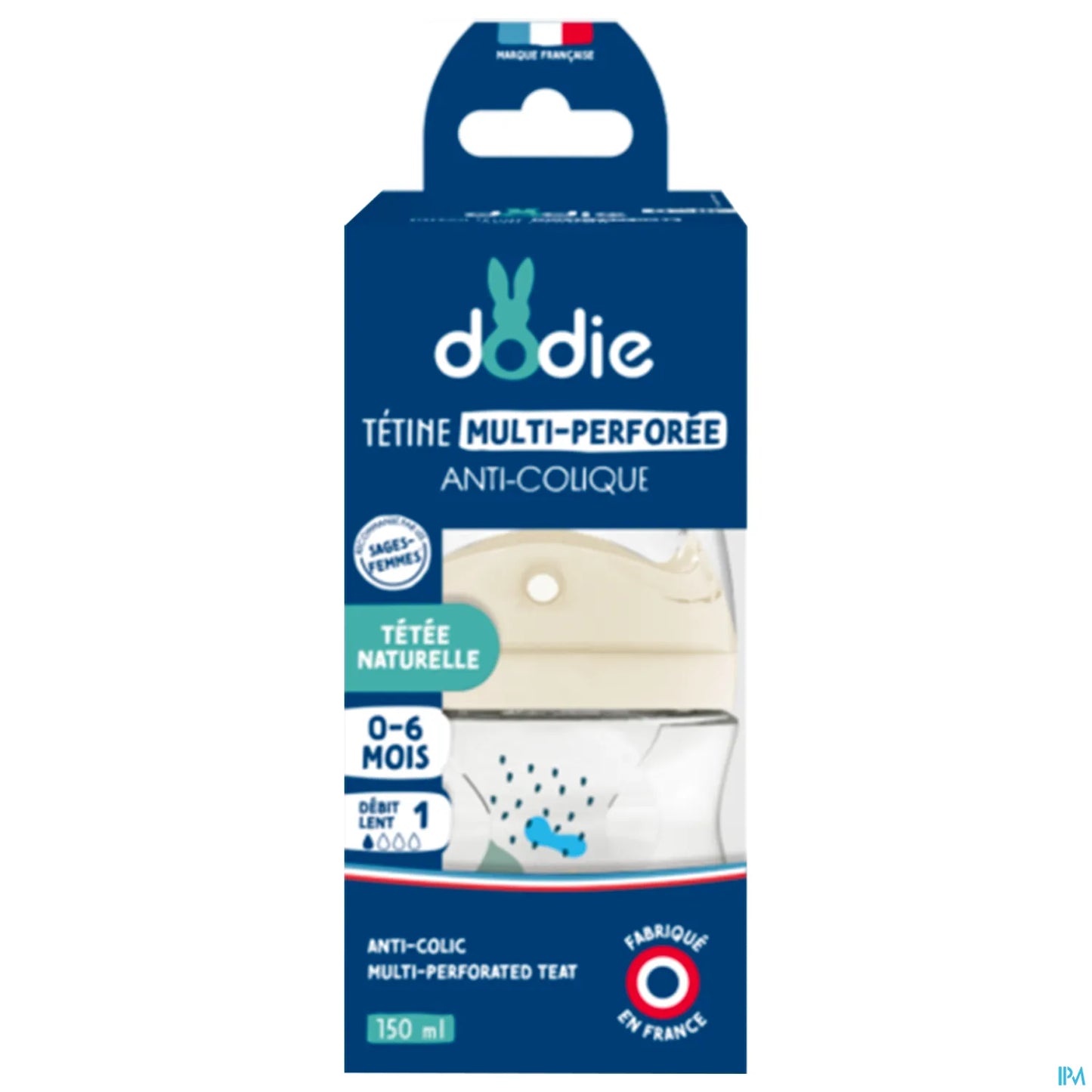 Biberon Tétine Multi-Perforée Anti-Colique 0-6 Mois Bleu 150ml