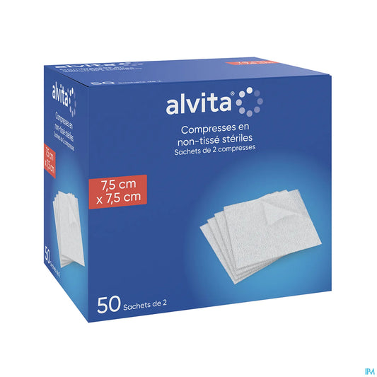 Compresses Stériles Non-Tissé 7,5x7,5cm 50 Sachets de 2