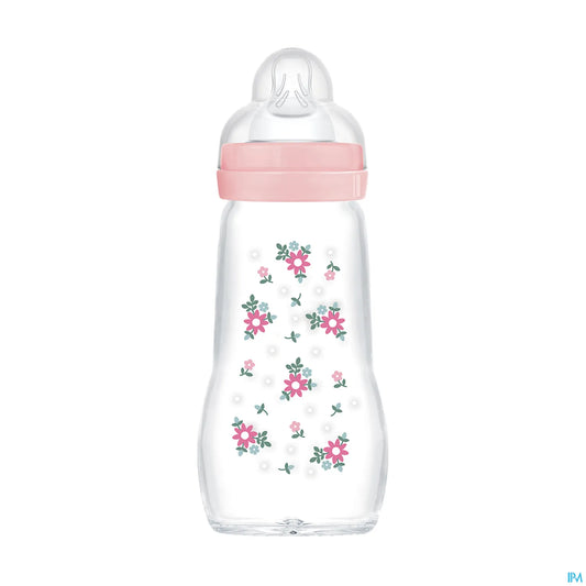 Glass Baby Bottle Flow 2 260 ml Pink