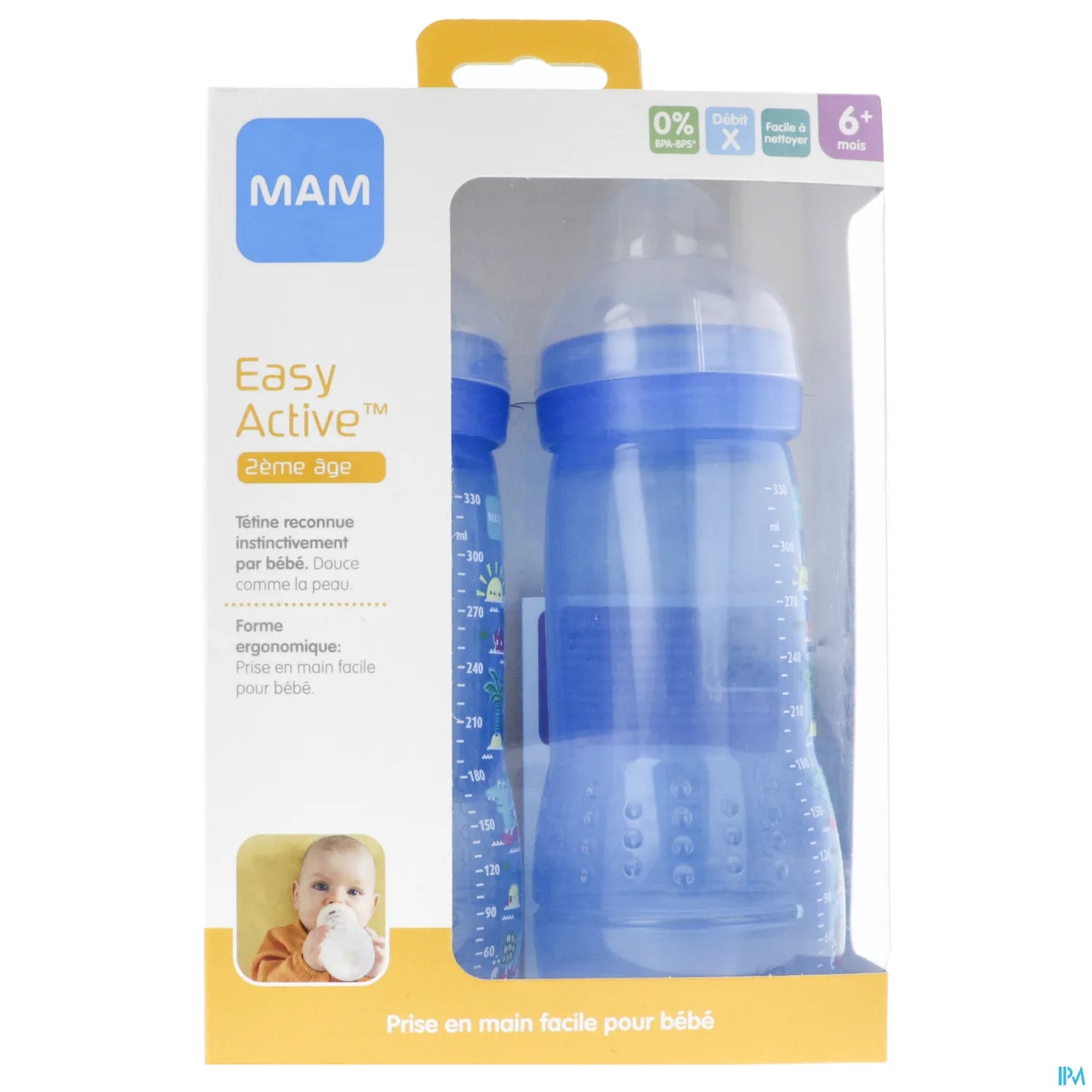 Biberon Easy Active 330 ml 6 mesi blu confezione da 2