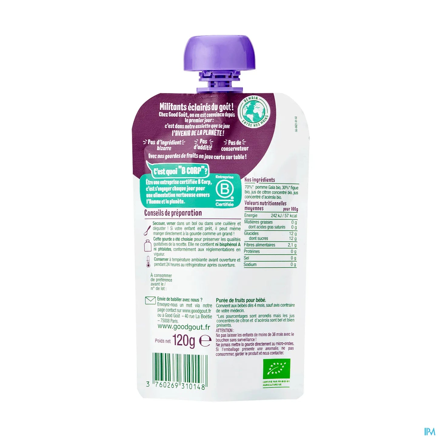 Purée de Pomme Figue Bio 120g Dès 6 Mois