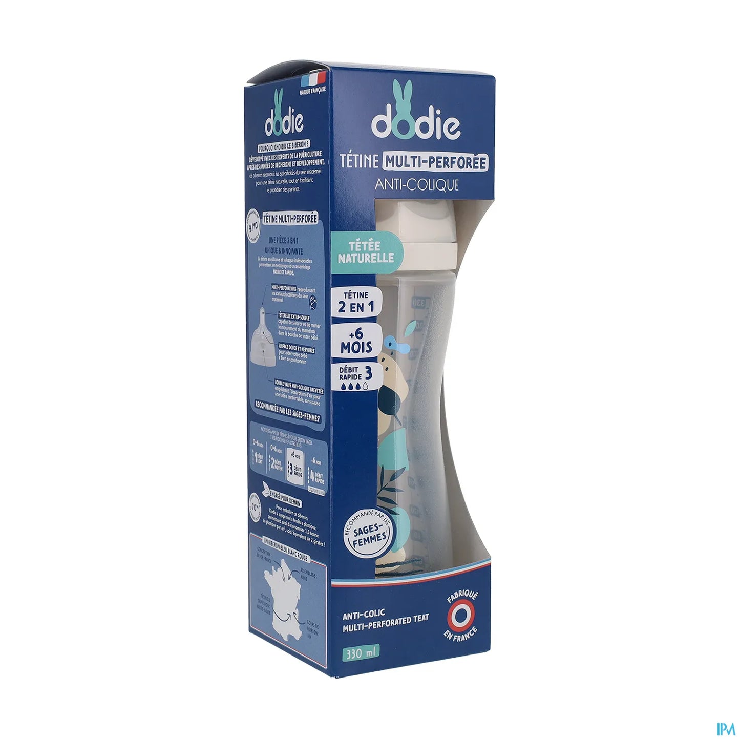 Biberon Tétine Multi-Perforée Anti-Colique Bleu 330ml