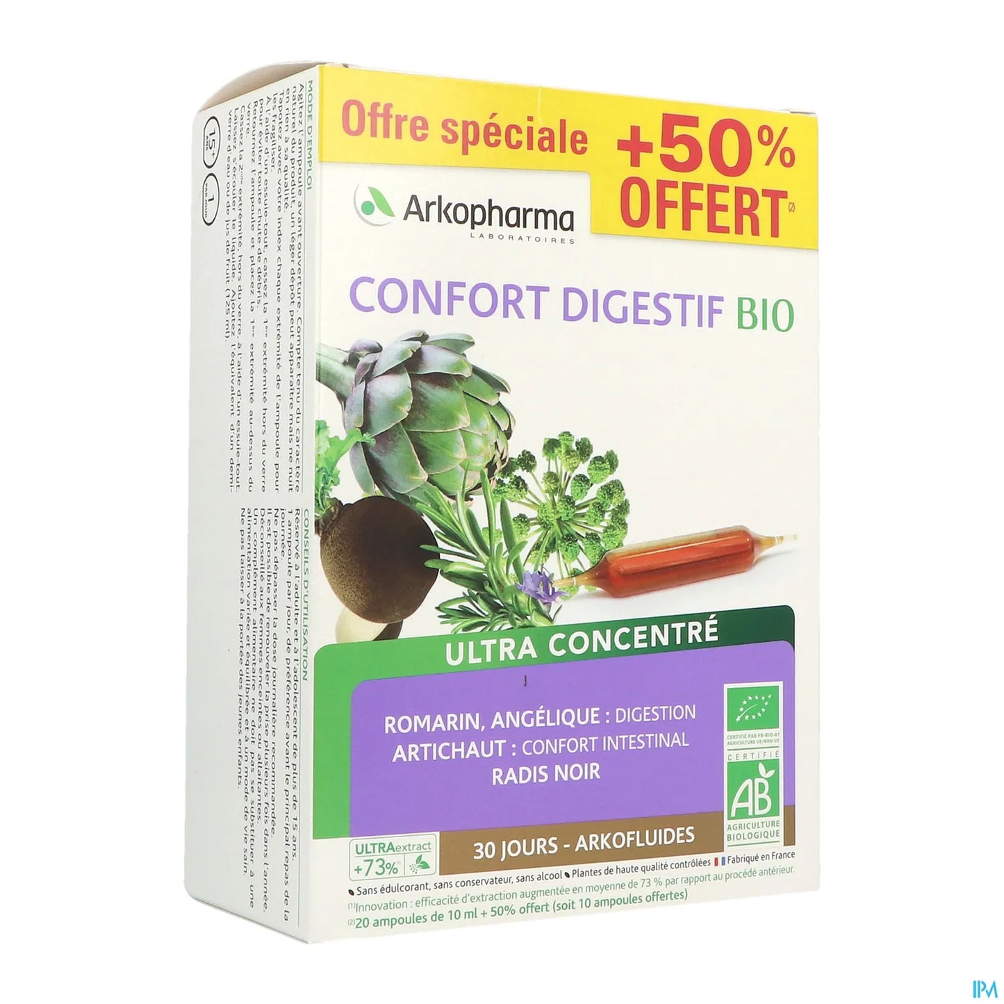 Arkofluides Confort Digestif Bio boîte de 30 ampoules de 10 mL